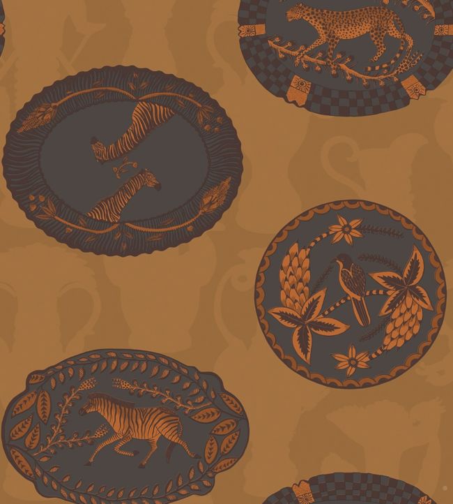 Matrinah Wallpaper - Burnt Orange & Charcoal on Ginger - 109/4022