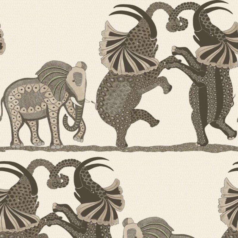 Safari Dance Wallpaper - Linen & Charcoal on Parchment - 109/8036