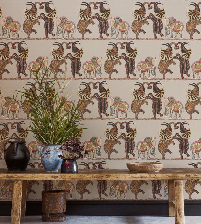 Safari Dance Wallpaper - Linen & Charcoal on Parchment - 109/8036