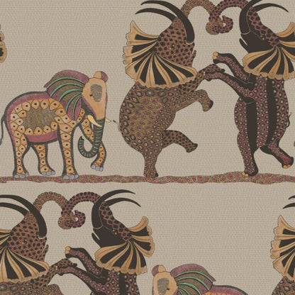Safari Dance Wallpaper - Ginger & Red on Linen - 109/8038