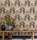 Safari Dance Wallpaper - Ginger & Red on Linen - 109/8038