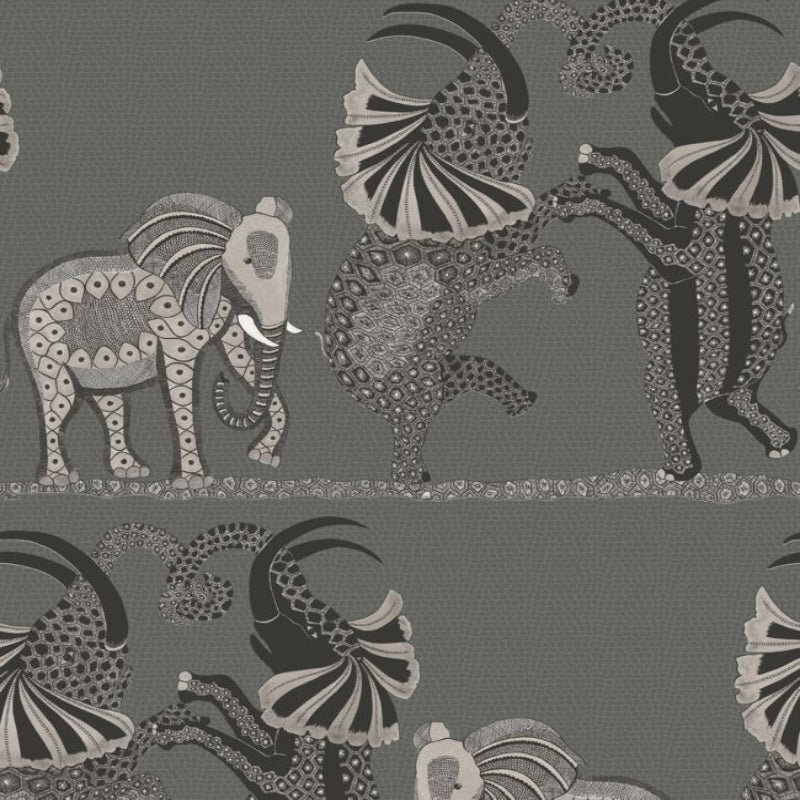 Safari Dance Wallpaper - Stone & Black on Charcoal - 109/8039