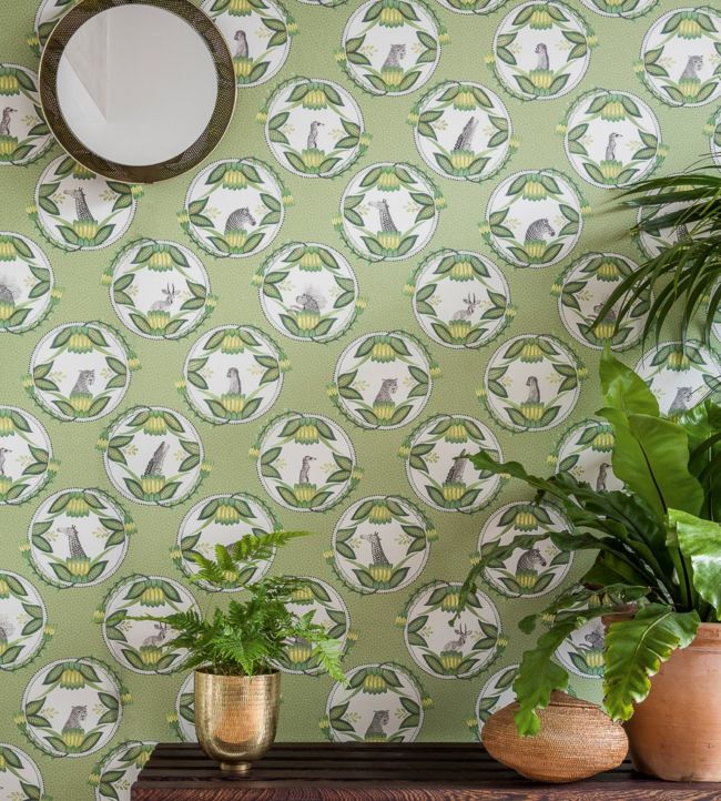 Ardmore Cameos Wallpaper - Olive Green on Stone - 109/9041