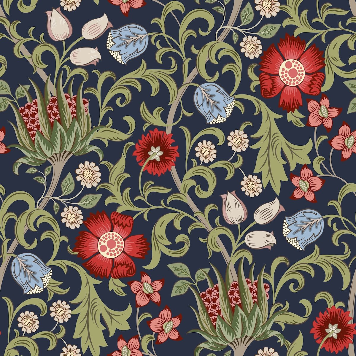1100 - Summer Field Wallpaper - Field Midnight Black by Morris Collections