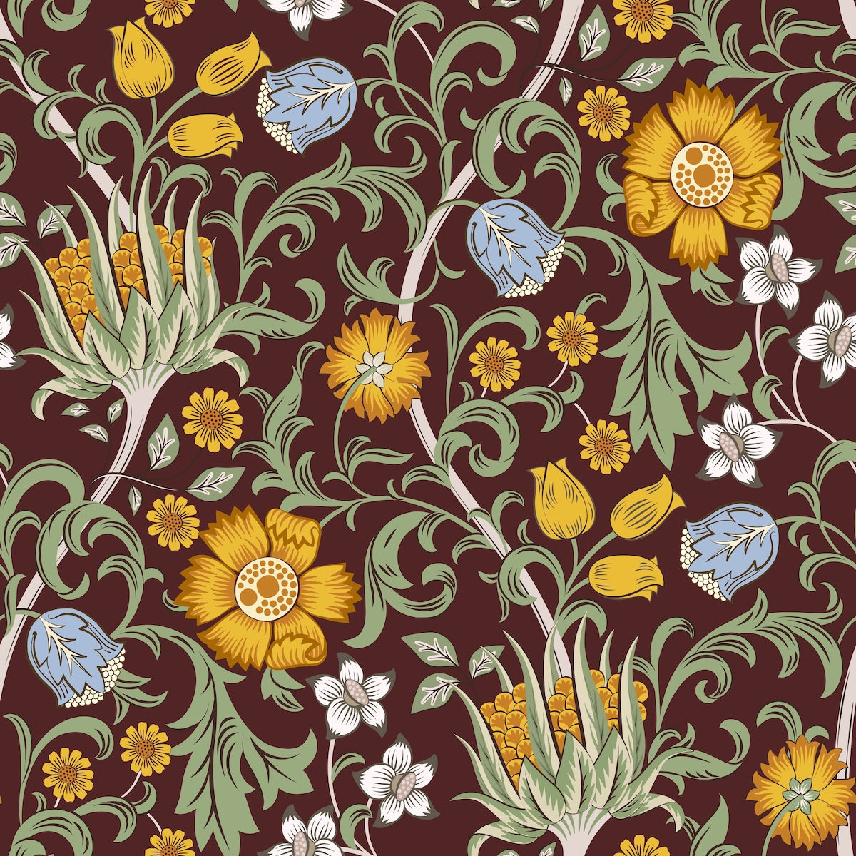 1101 - Summer Field Wallpaper - Field Ebony by Morris Collections