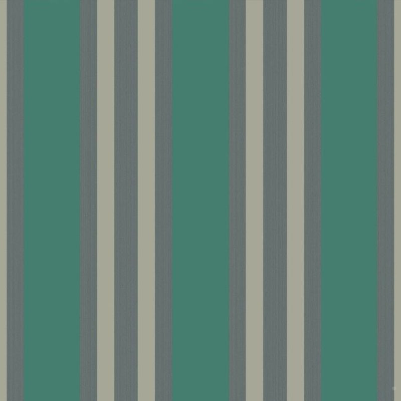 Polo Stripe Wallpaper - Viridian & Metallic Gilver - 110/1002