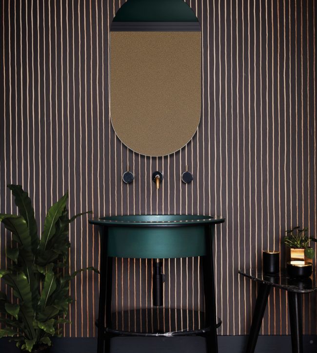 College Stripe Wallpaper - Charcoal & Metallic Gold - 110/7034