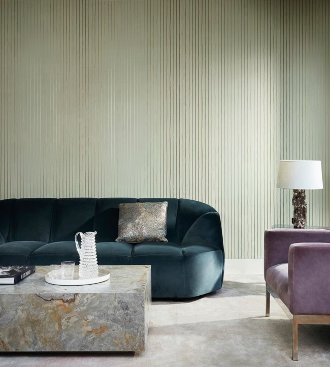 College Stripe Wallpaper - Soft Olive & Metallic Gilver - 110/7036