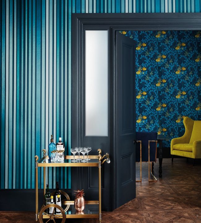 Carousel Stripe Wallpaper - Petrol on Ink - 110/9042