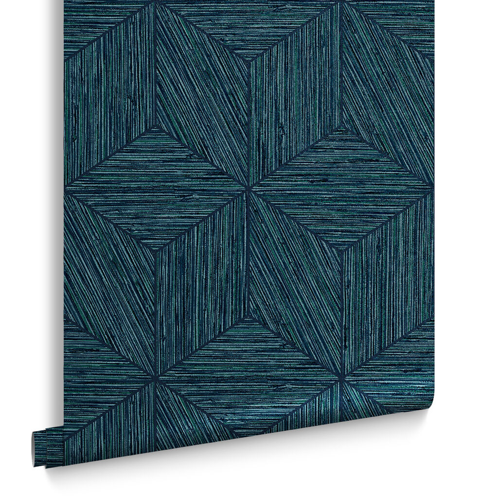 111728 - Grasscloth Geo Wallpaper - Teal - Graham & Brown