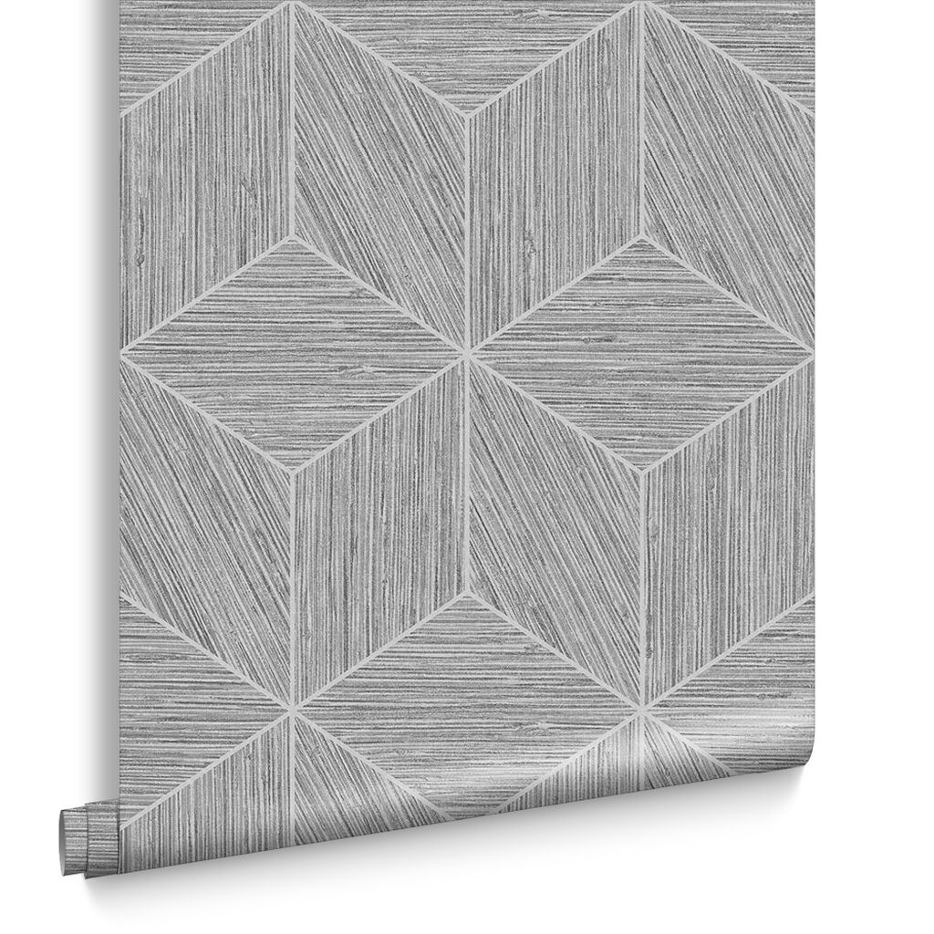 111730 - Grasscloth Geo Wallpaper - Grey - Graham & Brown