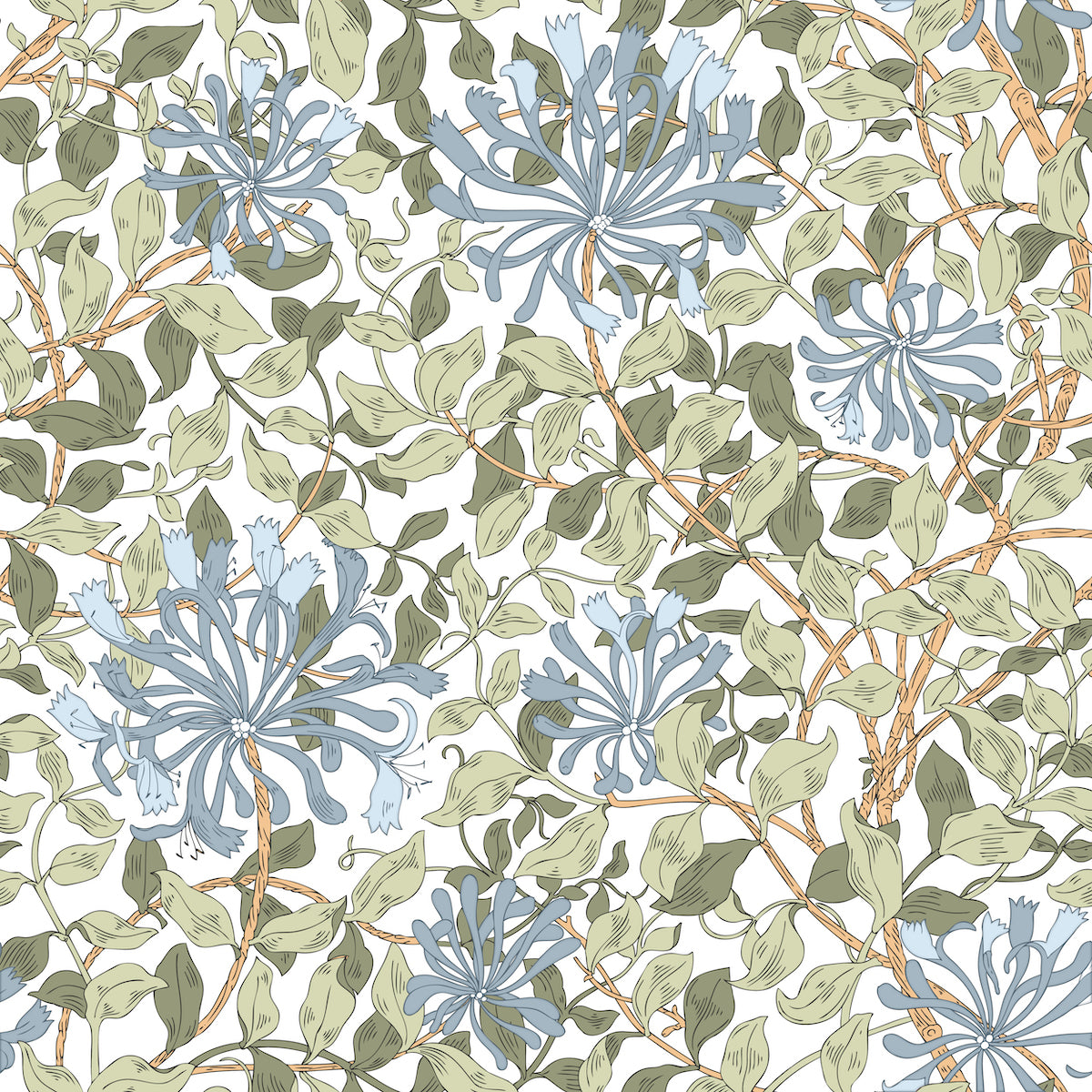 1119 - Honeysuckle Wallpaper - Webbs Grey Blue by Morris Collections