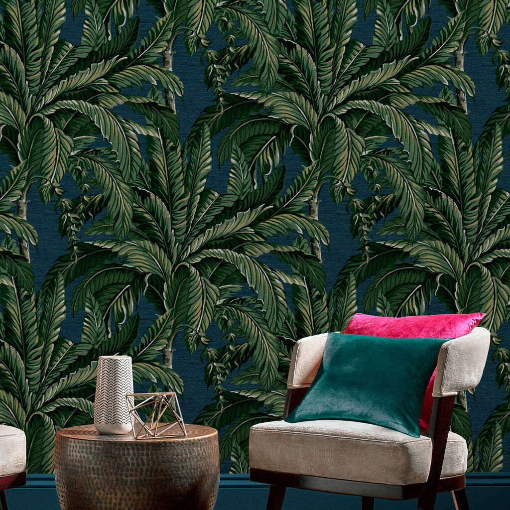 112017 - Daintree Palm Wallpaper - Midnight - Graham & Brown