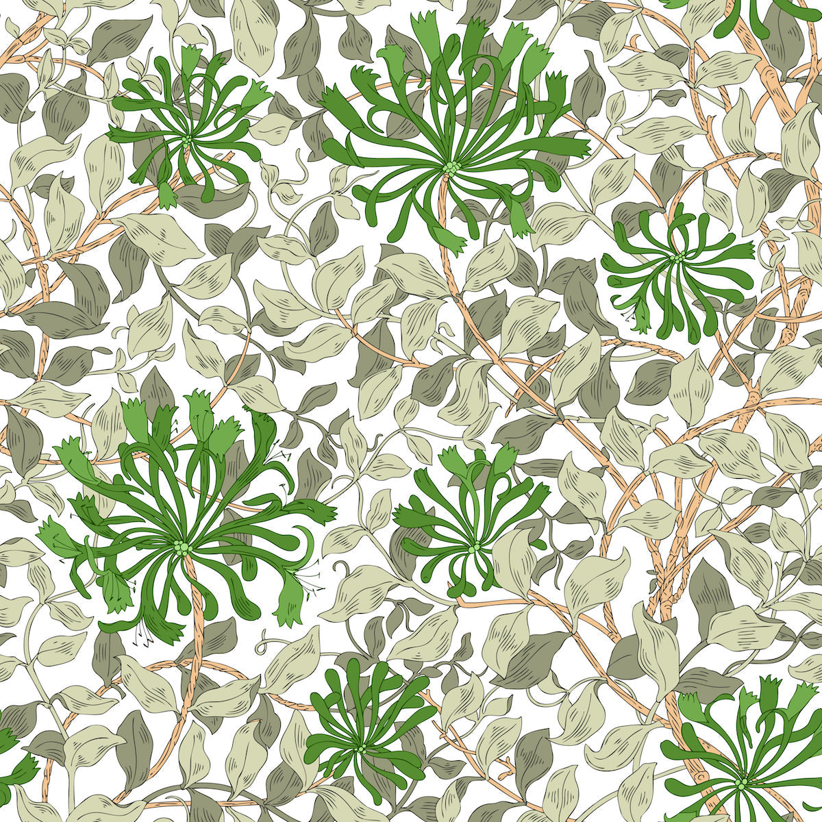 1120 - Honeysuckle Wallpaper - Sage Green by Morris Collections