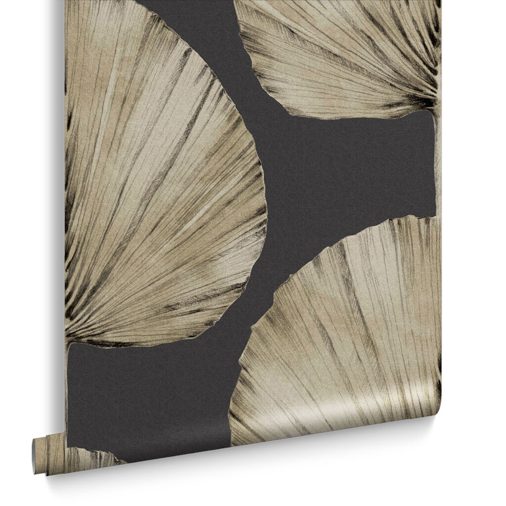 112194 - Palm Fan Wallpaper - Charcoal - Graham & Brown