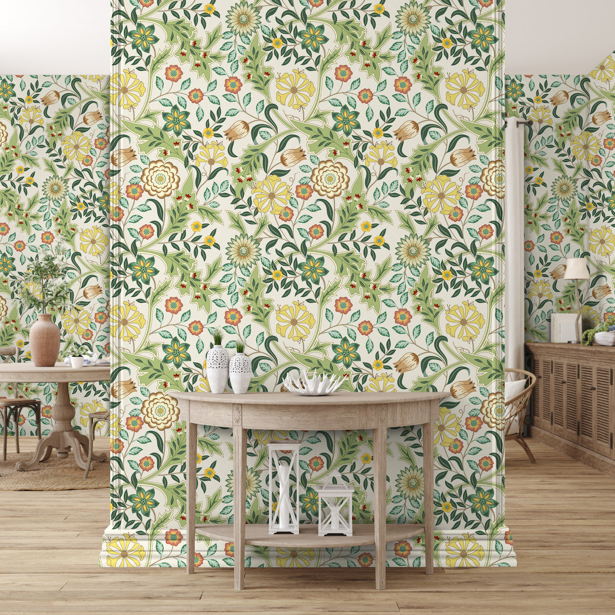 1121 - Honeysuckle & Amaris Wallpaper - Vellum Cream by Morris Collections
