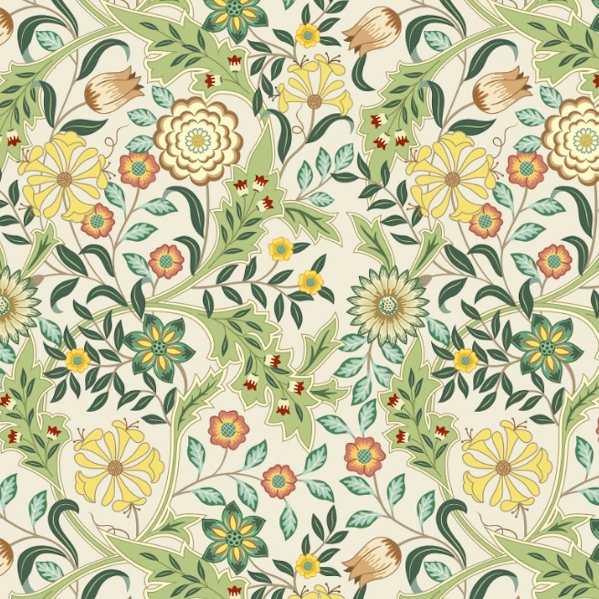1121 - Honeysuckle & Amaris Wallpaper - Vellum Cream by Morris Collections