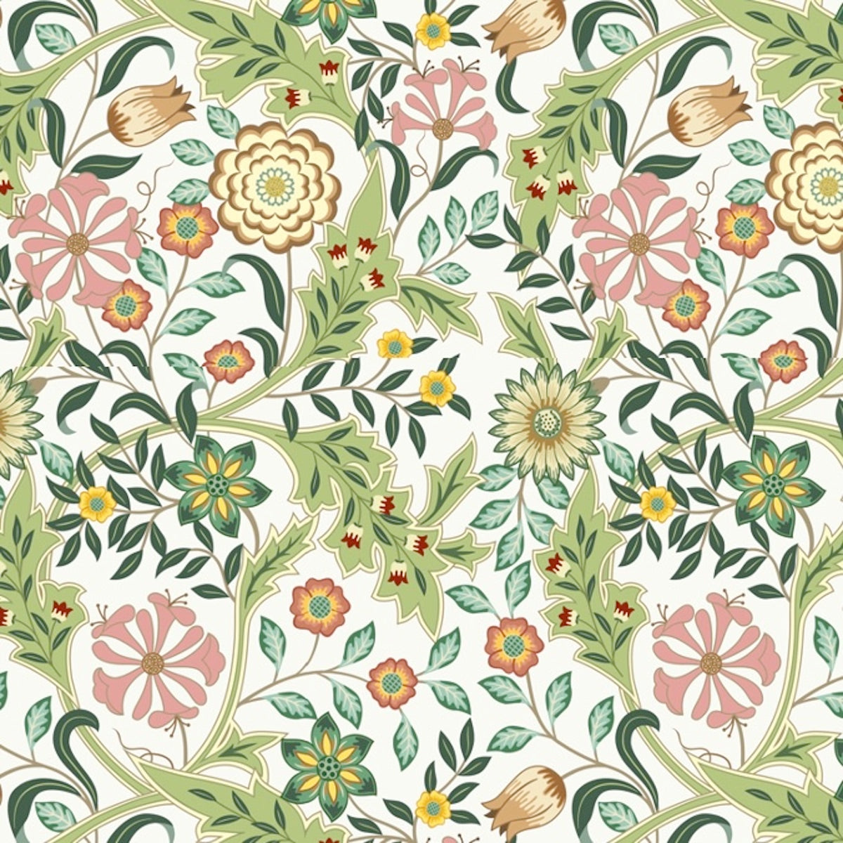 1122 - Honeysuckle & Amaris Wallpaper - Ivory-white by Morris Collections