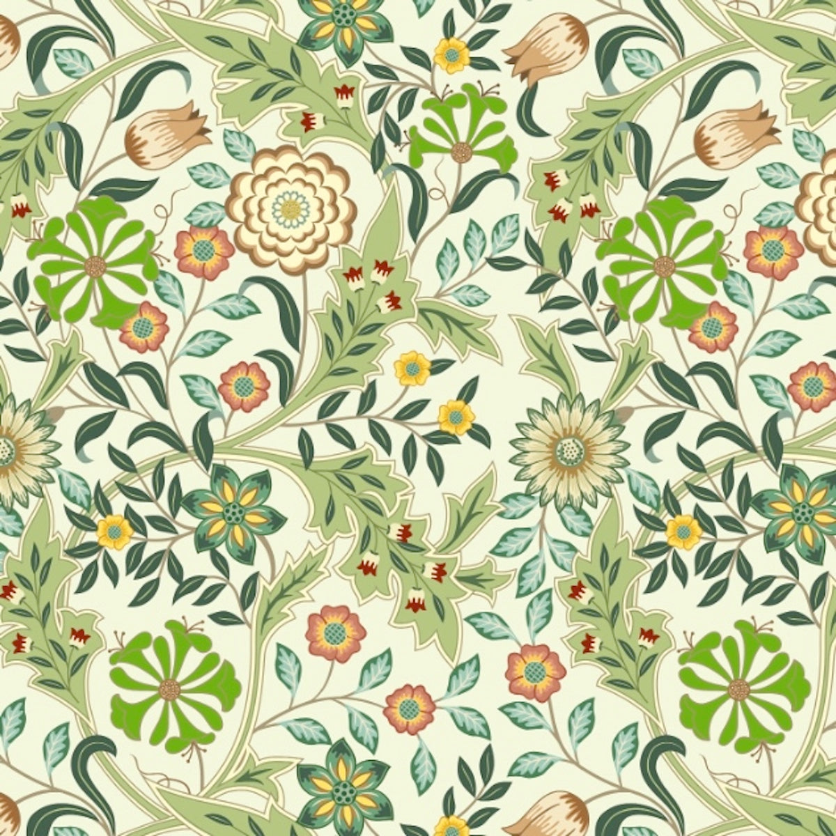 1123 - Honeysuckle & Amaris Wallpaper - Pistachio-green by Morris Collections