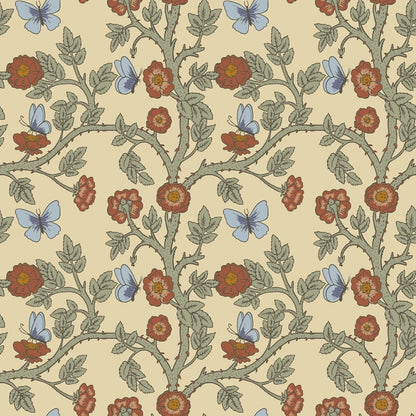 1125 - Thorn & Butterfly Wallpaper - Custard by Morris Collections