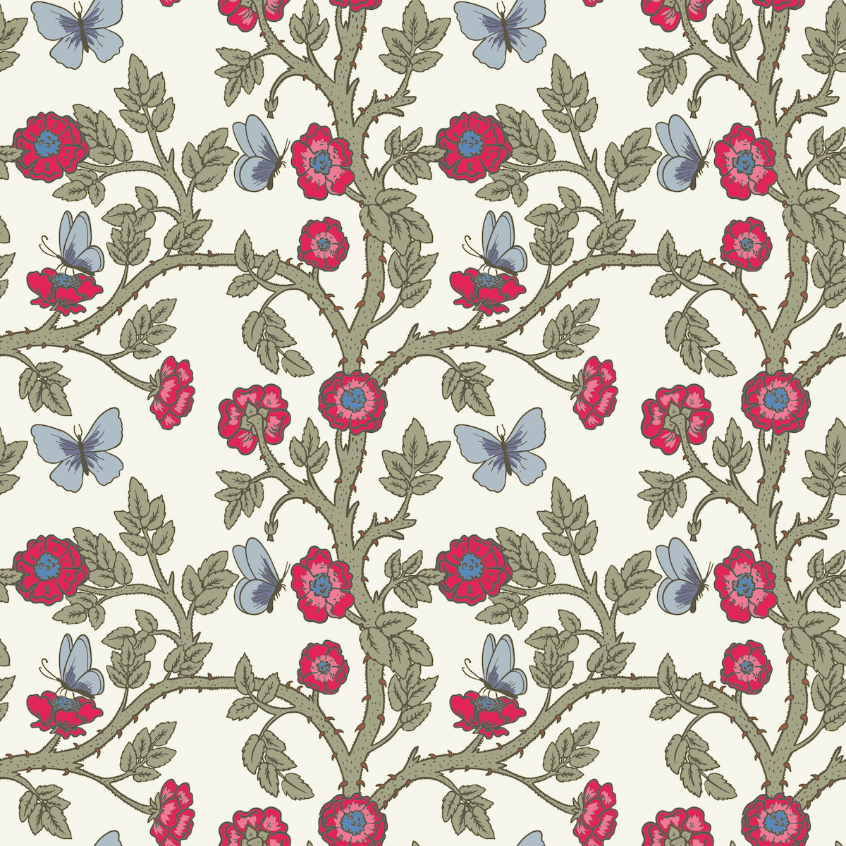 1126 - Thorn & Butterfly Wallpaper - Ivory White by Morris Collections