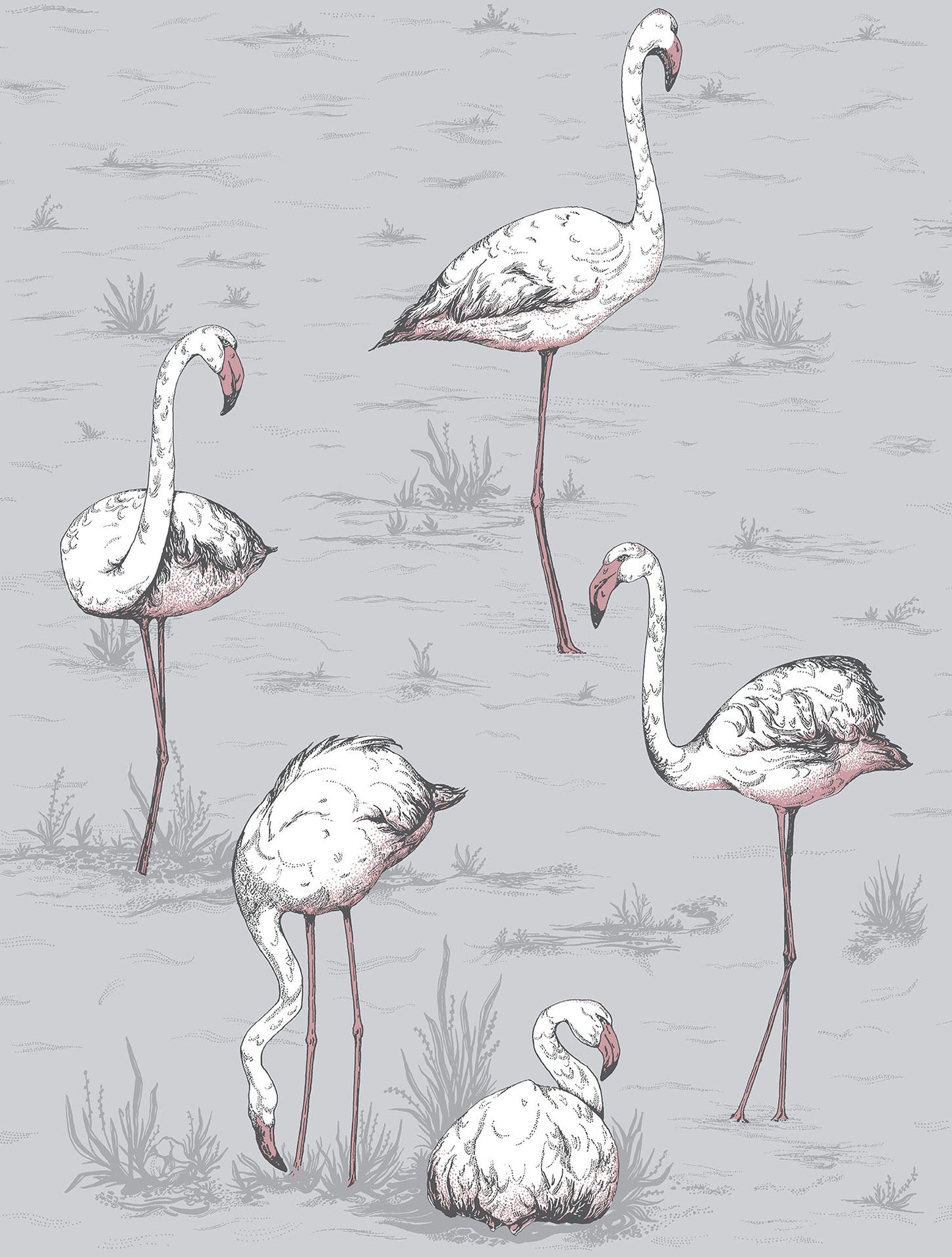 Flamingos Icons Wallpaper - Heath Grey - 112/11040