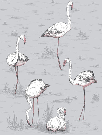 Flamingos Icons Wallpaper - Heath Grey - 112/11040