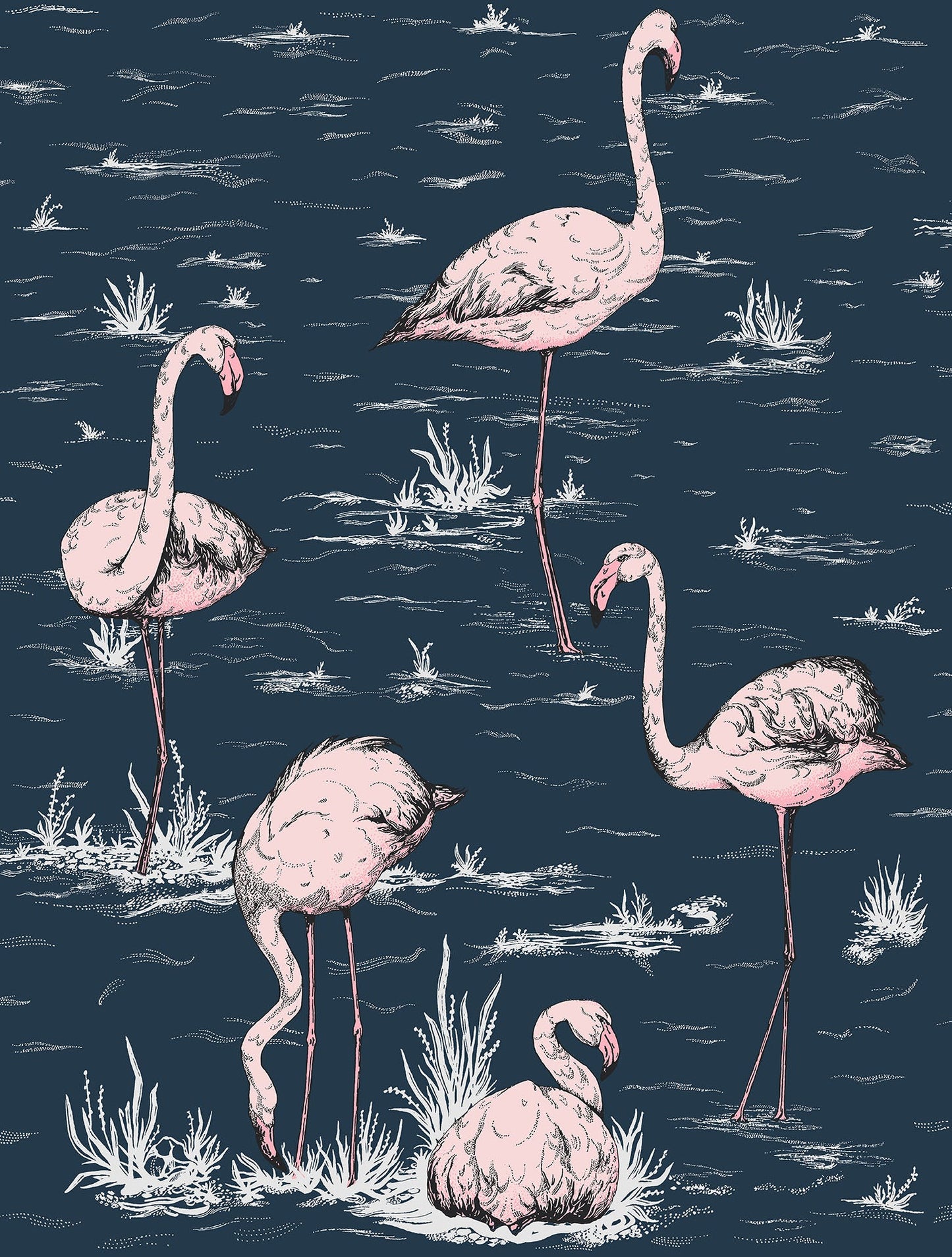 Flamingos Icons Wallpaper - Blush on Midnight - 112/11041