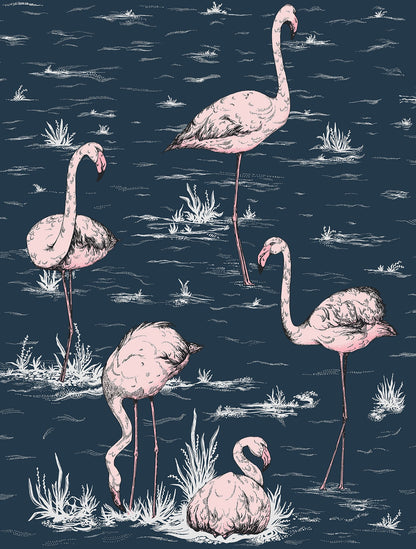 Flamingos Icons Wallpaper - Blush on Midnight - 112/11041