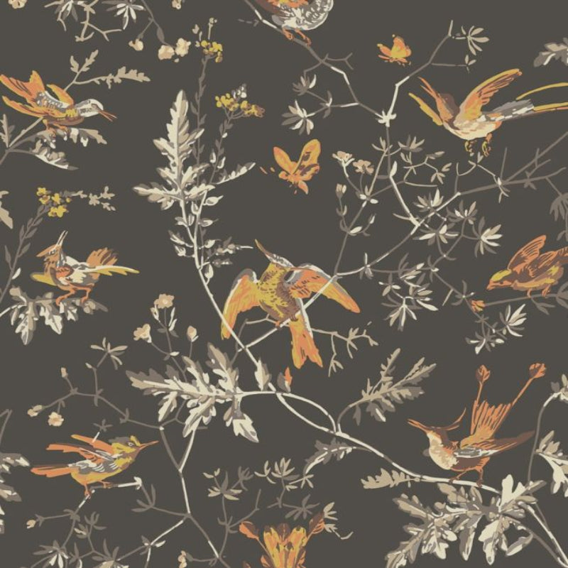 Hummingbirds Wallpaper - Charcoal & Ginger - 112/4017