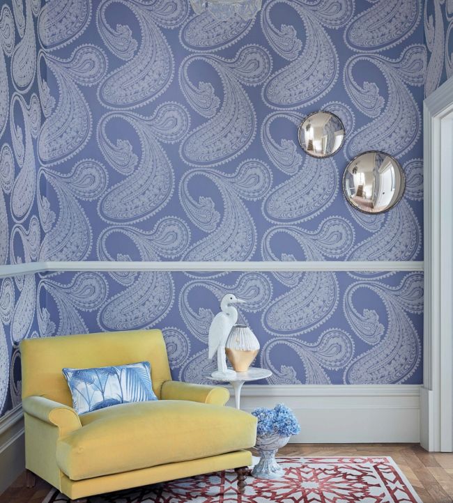 Rajapur Flock Wallpaper - Hyacinth Blue & White - 112/9032