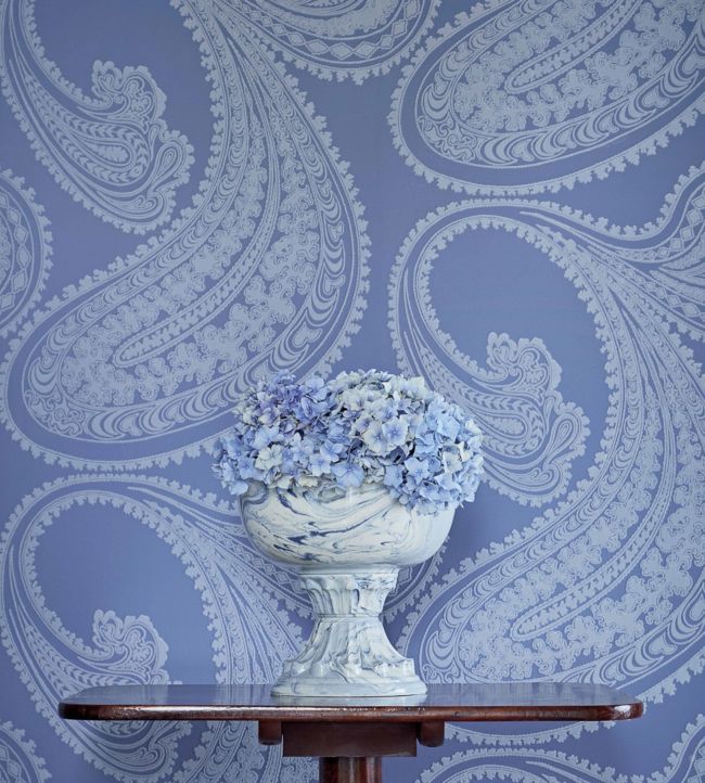 Rajapur Flock Wallpaper - Hyacinth Blue & White - 112/9032