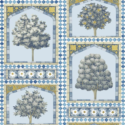 Sultans Palace Wallpaper - China Blue & Ochre - 113/10029