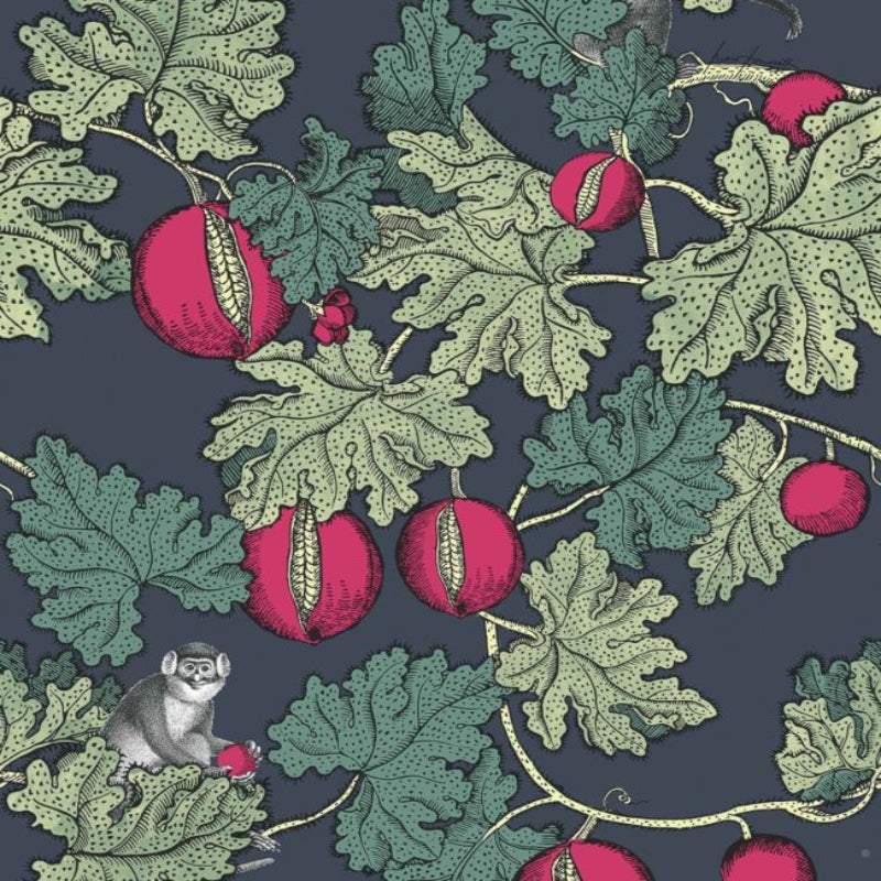 Frutto Proibito Wallpaper - Sage & Magenta on Ink - 114/1001