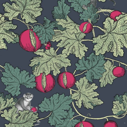 Frutto Proibito Wallpaper - Sage & Magenta on Ink - 114/1001