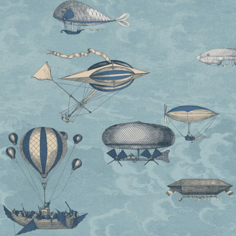 Macchine Volanti Wallpaper - Sky Blue & Metallic Gilver - 114/10021