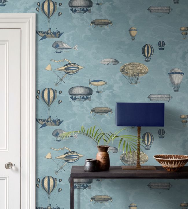 Macchine Volanti Wallpaper - Sky Blue & Metallic Gilver - 114/10021