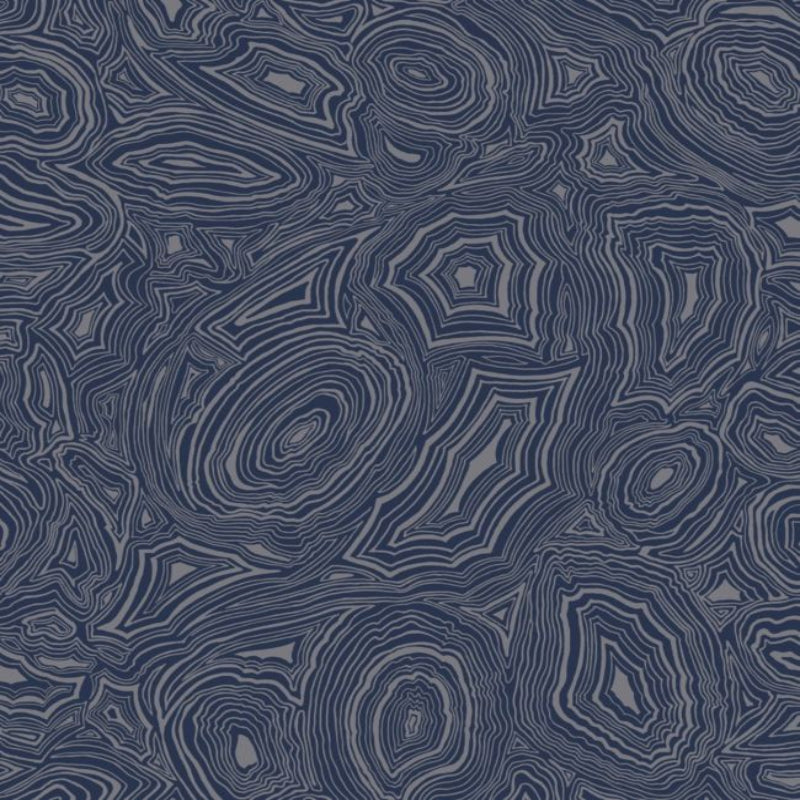 Malachite Wallpaper - Midnight & Metallic Silver - 114/17034