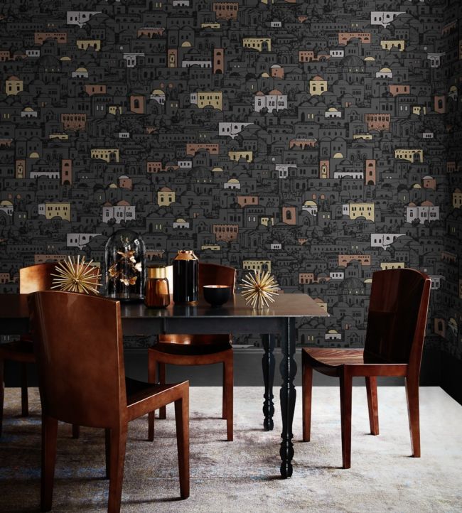 Mediterranea Wallpaper - Charcoal & Metallics - 114/7014