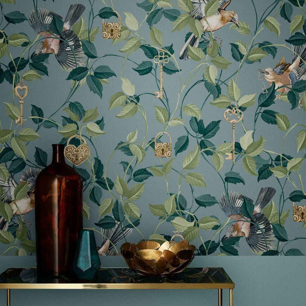115050 - Lock and Key Wallpaper - Aqua - Graham & Brown