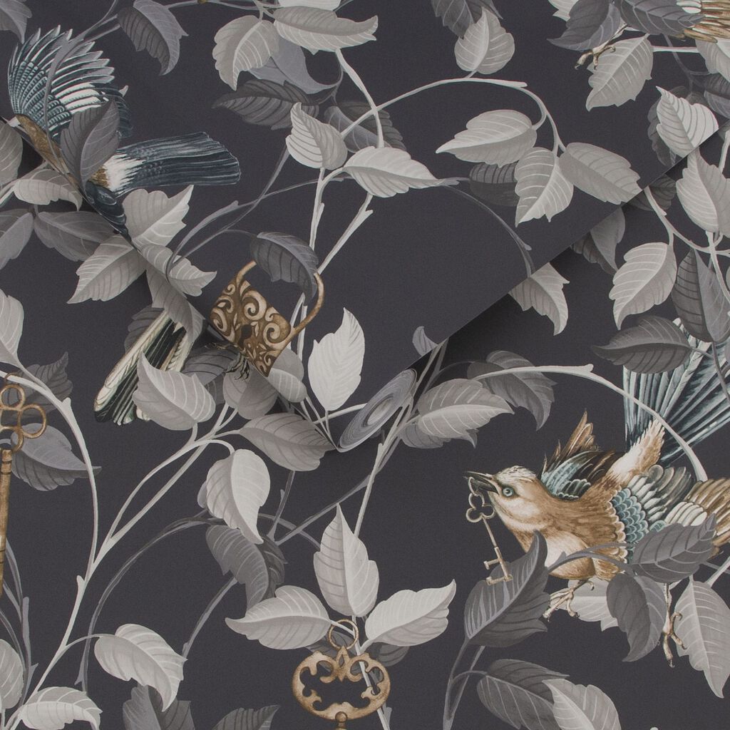 Lock and Key Wallpaper - Charcoal - 115051
