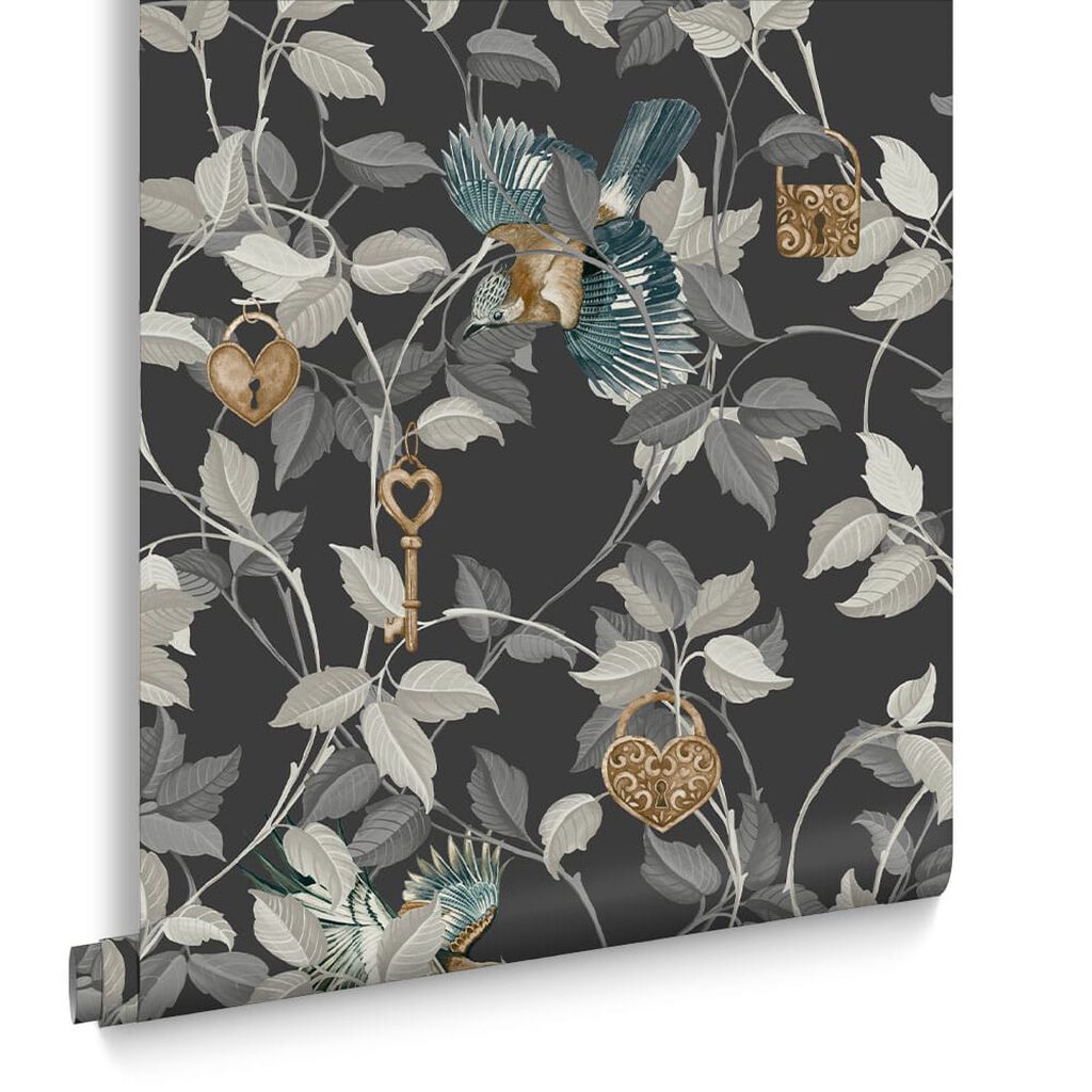 115051 - Lock and Key Wallpaper - Charcoal - Graham & Brown