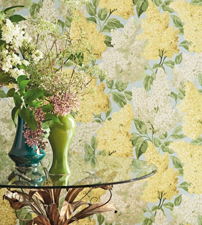 Lilac Wallpaper - Lemon & Soft Olive on Sea Foam - 115/1003