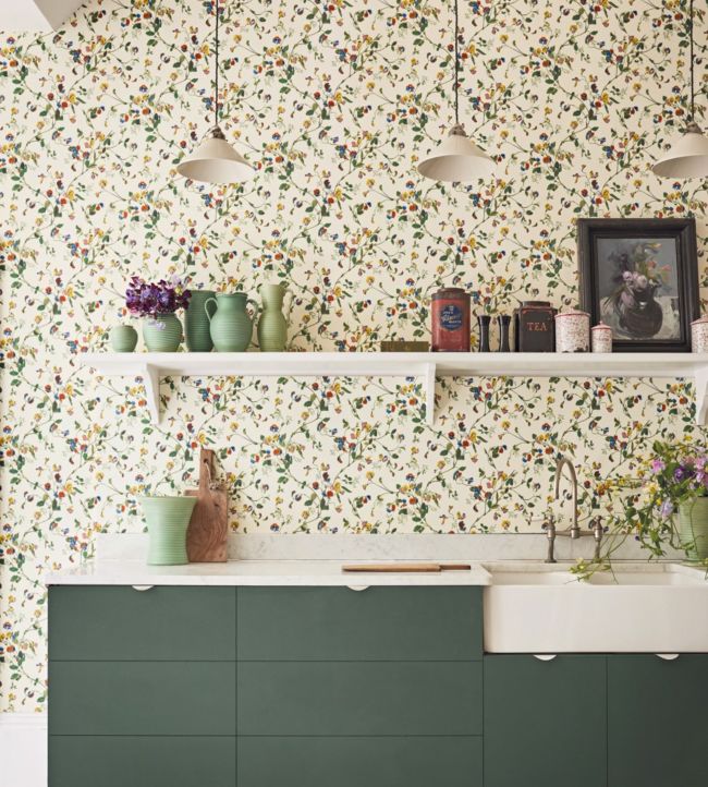 Sweet Pea Wallpaper - Cerise & Magenta on Dark Viridian - 115/11033