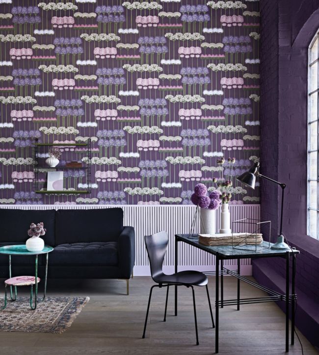 Allium Wallpaper - Mulberry & Heather on Violet - 115/12036