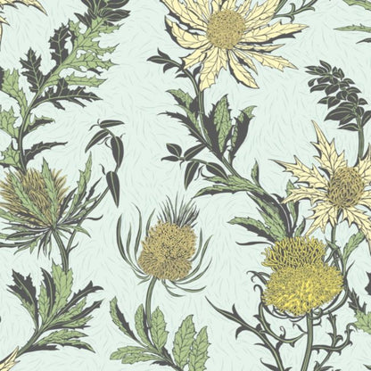 Thistle Wallpaper - Lemon & Olive on Sea Foam - 115/14042