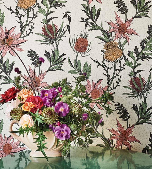 Thistle Wallpaper - Lilac & Cerise on White - 115/14044