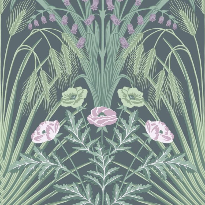Bluebell Wallpaper - Sage, Mint & Lilac on Dark Viridian - 115/3009
