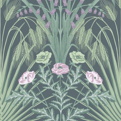 Bluebell Wallpaper - Sage, Mint & Lilac on Dark Viridian - 115/3009