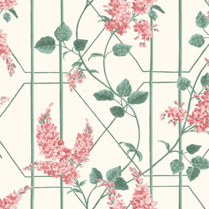 Wisteria Wallpaper - Coral & Sage on White - 115/5012